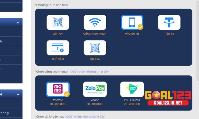 Nạp tiền qua ví điện tử