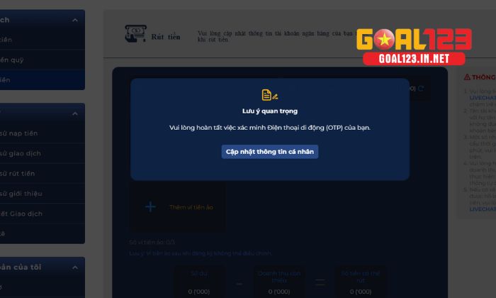 Xác minh tài khoản trước khi rút tiền